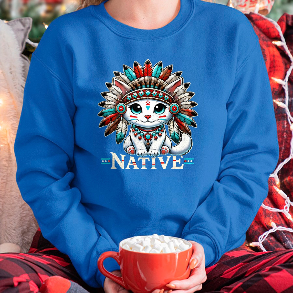 Native American T-Shirts, Vintage Native American Unisex T-Shirt/Hoodie/Sweatshirt HLT00 - Native American Day Cute American Native Indian Kawaii Cat T-Shirt (1)