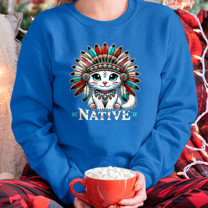Native American T-Shirts, Vintage Native American Unisex T-Shirt/Hoodie/Sweatshirt HLT00 - Native American Day Cute American Native Indian Kawaii Cat T-Shirt (1)