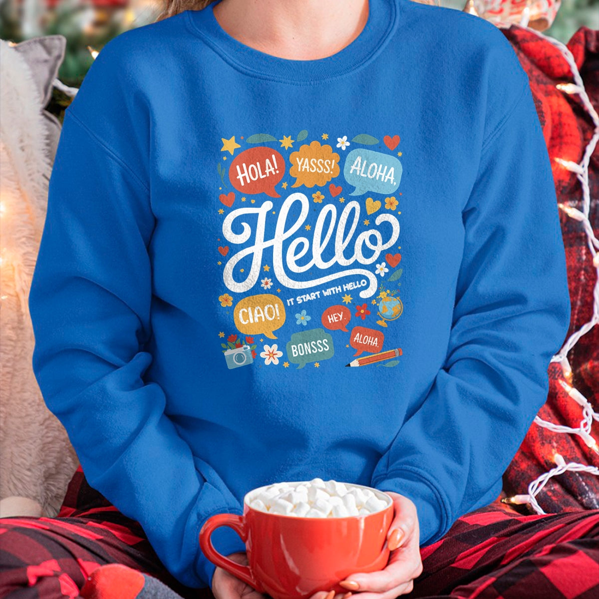 Best Teacher Shirt, Funny Teacher UnisexT-Shirt/Hoodie/Sweatshirt HLT00 - It Starts with Hello Friendship Inclusion Language Teacher T-Shirt (2)
