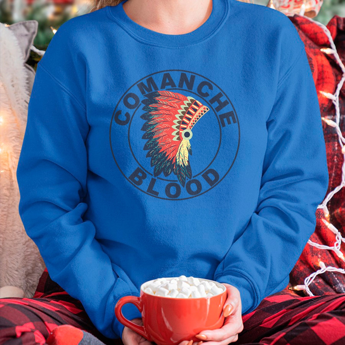 Native American T-Shirts, Vintage Native American Unisex T-Shirt/Hoodie/Sweatshirt HLT00 - American Flag - Comanche Blood Headdress Native American Comanche Tribe T-Shirt