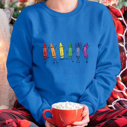 Best Teacher Shirt, Funny Teacher UnisexT-Shirt/Hoodie/Sweatshirt HLT00 - CCute Rainbow Crayons Preschool Teacher Back to School T-Shirt (1)