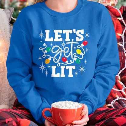 Let's Get Lit Drinking Santa Hat Christmas Lights Funny T-Shirt - Christmas Unisex T-Shirt/Hoodie/Sweatshirt - HNDS00