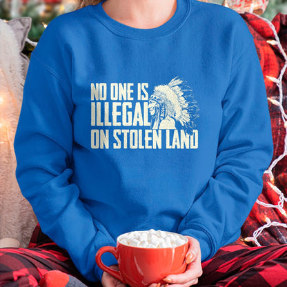 Native American T-Shirts, Vintage Native American Unisex T-Shirt/Hoodie/Sweatshirt HLT00 - No One Is Illegal On Stolen Land - Indian Native American T-Shirt (1)