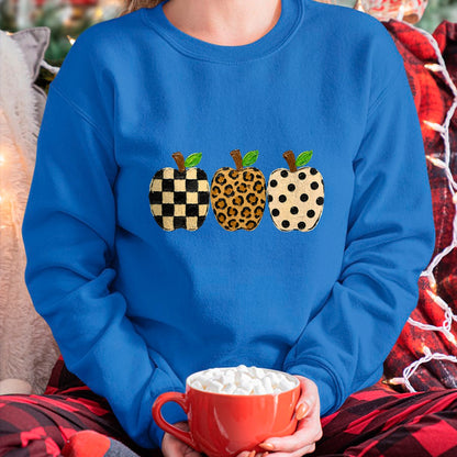 Best Teacher Shirt, Funny Teacher UnisexT-Shirt/Hoodie/Sweatshirt HLT00 - Pattern Apple Trio Leopard Print Checkered Polka Dot Teacher T-Shirt