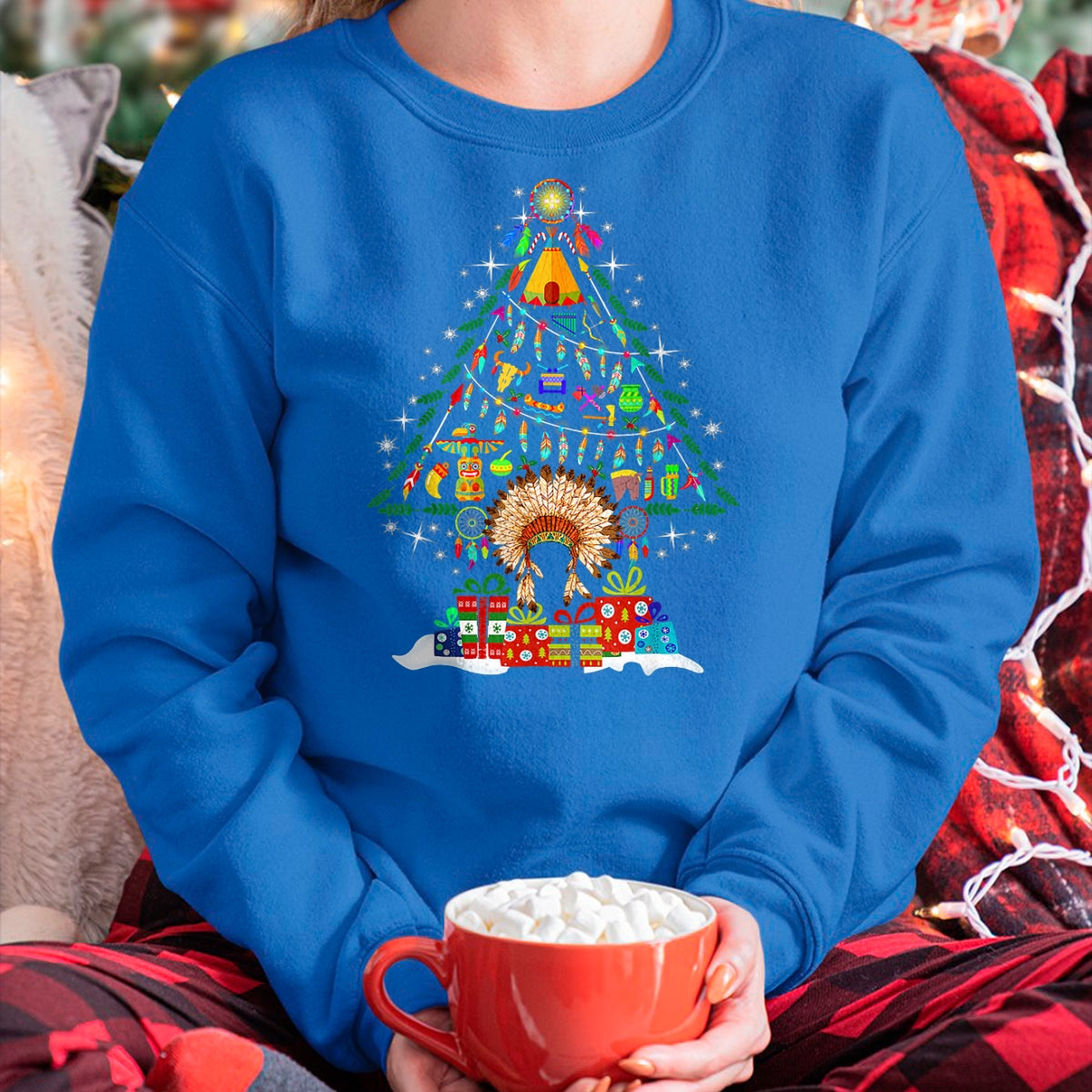 Native American T-Shirts, Vintage Native American Unisex T-Shirt/Hoodie/Sweatshirt HLT00 - American Flag - Christmas Tree Native American Tribe T-Shirt (1)
