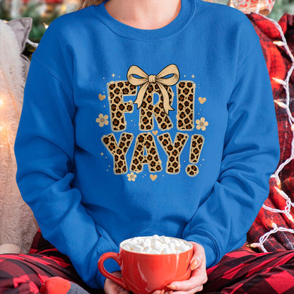 Best Teacher Shirt, Funny Teacher UnisexT-Shirt/Hoodie/Sweatshirt HLT00 - Happy Fri-Yay Friday Leopard Bow Teacher Back to School T-Shirt