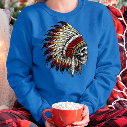 Native American T-Shirts, Vintage Native American Unisex T-Shirt/Hoodie/Sweatshirt HLT00 - Native American Indian Chief Skull Motorcycle Headdress T-Shirt (2)