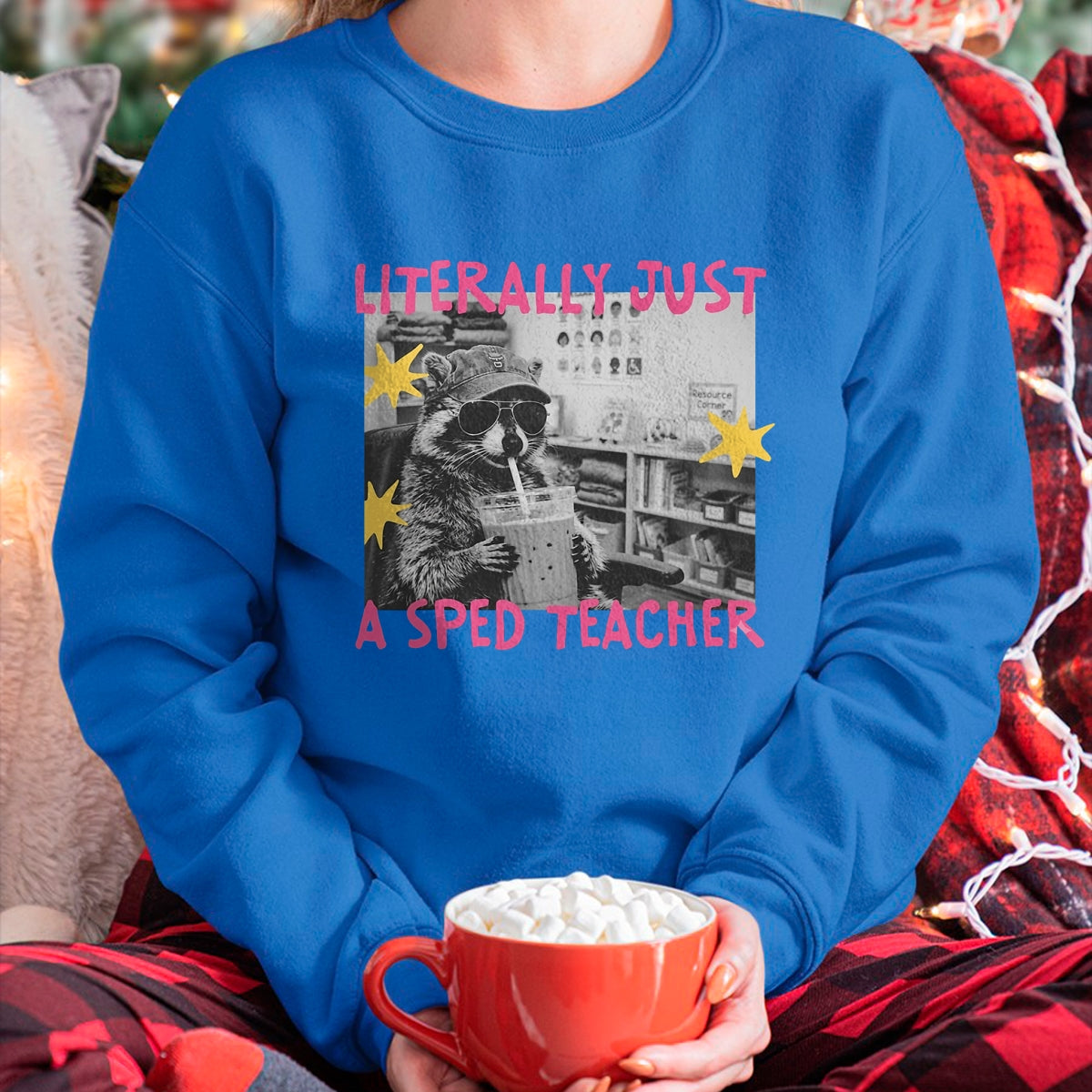 Best Teacher Shirt, Funny Teacher UnisexT-Shirt/Hoodie/Sweatshirt HLT00 - Literally Just A Sped Teacher Raccoon T-Shirt
