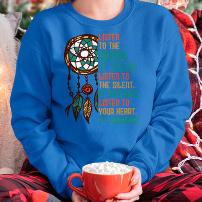 Native American T-Shirts, Vintage Native American Unisex T-Shirt/Hoodie/Sweatshirt HLT00 - Listen To The Wind It Talks Fun Native American Day Graphic Long Sleeve T-Shirt (1)