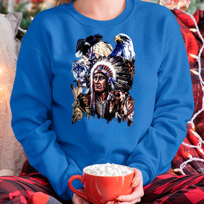 Native American T-Shirts, Vintage Native American Unisex T-Shirt/Hoodie/Sweatshirt HLT00 - American Flag - American Indigenous Art Native Indian Chief Headdress T-Shirt (1)