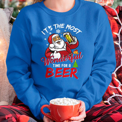 Funny Christmas Santa Claus Drinking Beer Wonderful Time T-Shirt - Christmas Unisex T-Shirt/Hoodie/Sweatshirt - HNDS00