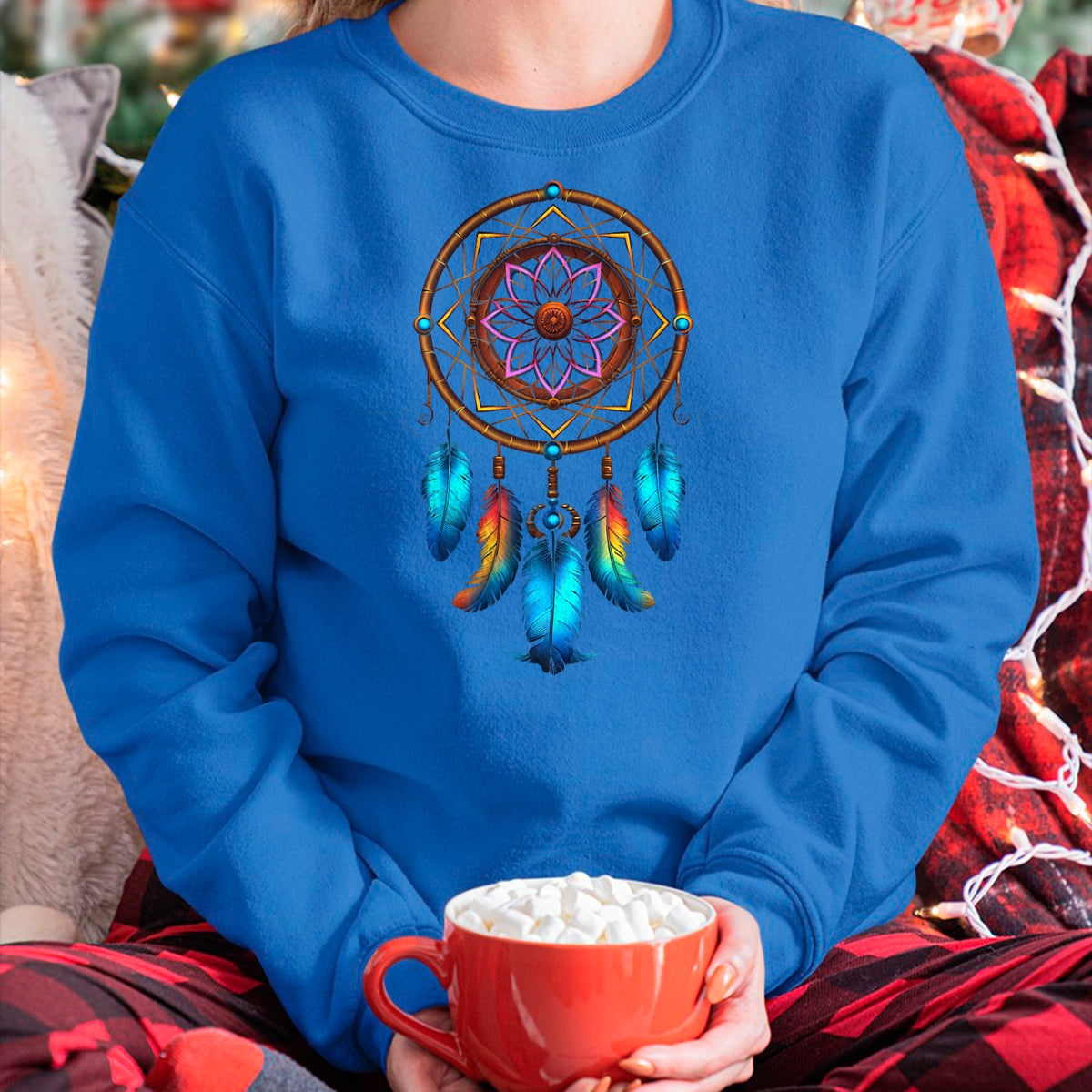 Native American T-Shirts, Vintage Native American Unisex T-Shirt/Hoodie/Sweatshirt HLT00 - American Flag - Colorful Dreamcatcher Feathers Tribal Native American Indian T-Shirt (1)