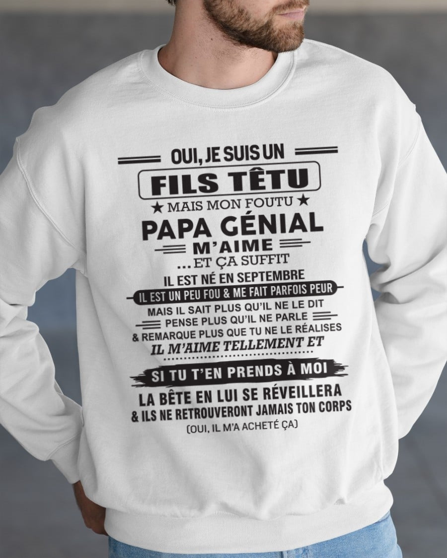 SEPTEMBRE - Oui, je suis un garçon têtu – T-shirt | Cadeau d’anniversaire de papa pour son fils - DONN09 / fr09 (SKU12-260-09)