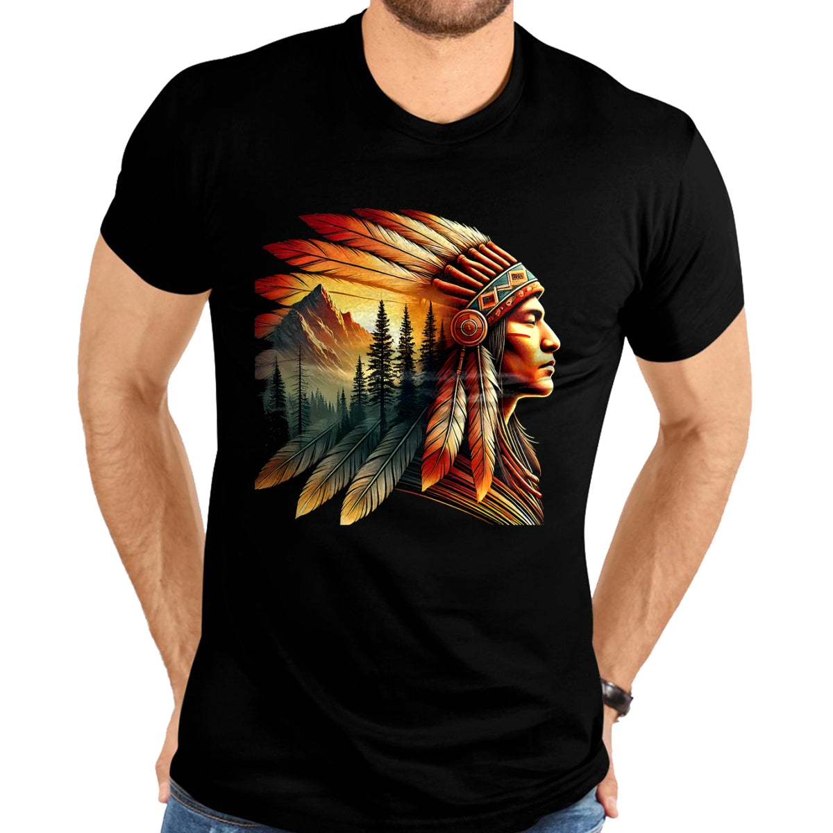 Native American T-Shirts, Vintage Native American Unisex T-Shirt/Hoodie/Sweatshirt HLT00 - Retro Native American Indian Headdress Vintage Men Graphic T-Shirt (1)