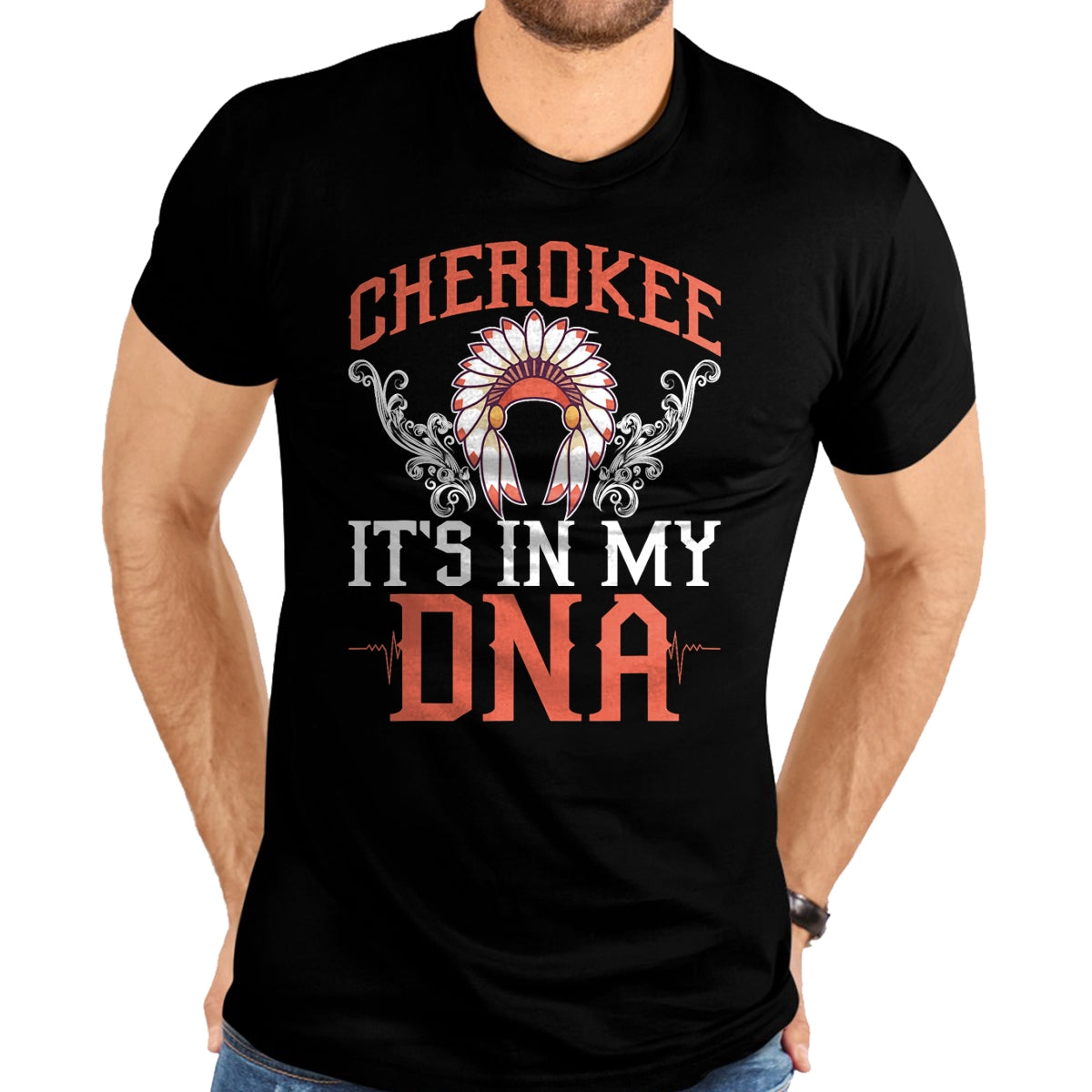 Native American T-Shirts, Vintage Native American Unisex T-Shirt/Hoodie/Sweatshirt HLT00 - American Flag - Cherokee My DNA Native Americans Design T-Shirt