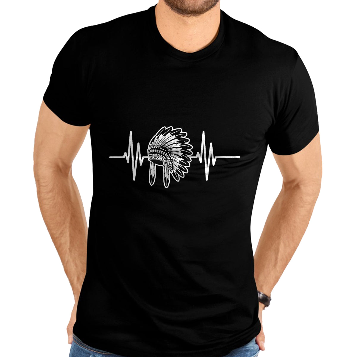 Native American T-Shirts, Vintage Native American Unisex T-Shirt/Hoodie/Sweatshirt HLT00 - Native Indian Headdress Heartbeat Indigenous Native American T-Shirt