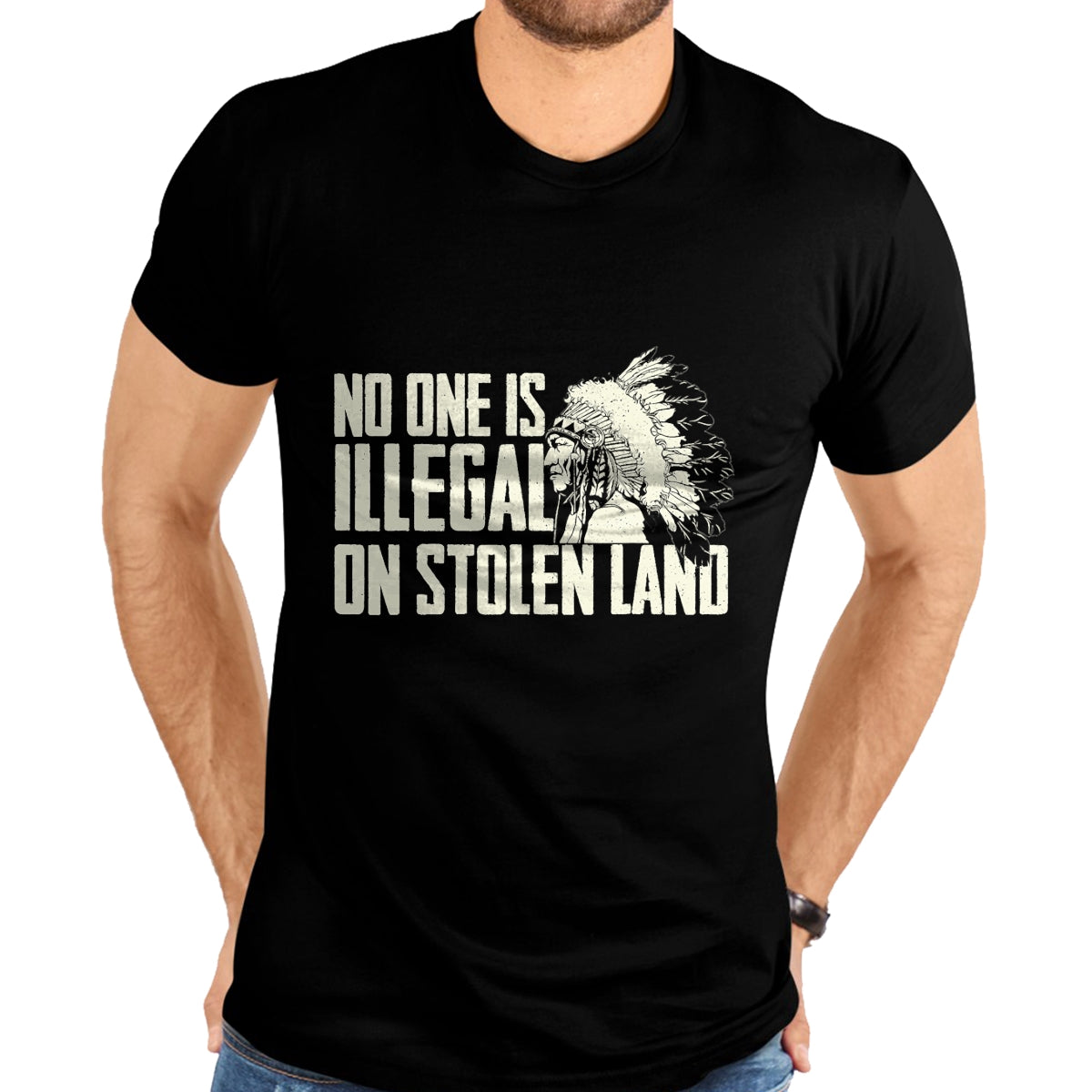 Native American T-Shirts, Vintage Native American Unisex T-Shirt/Hoodie/Sweatshirt HLT00 - No One Is Illegal On Stolen Land - Indian Native American T-Shirt (1)