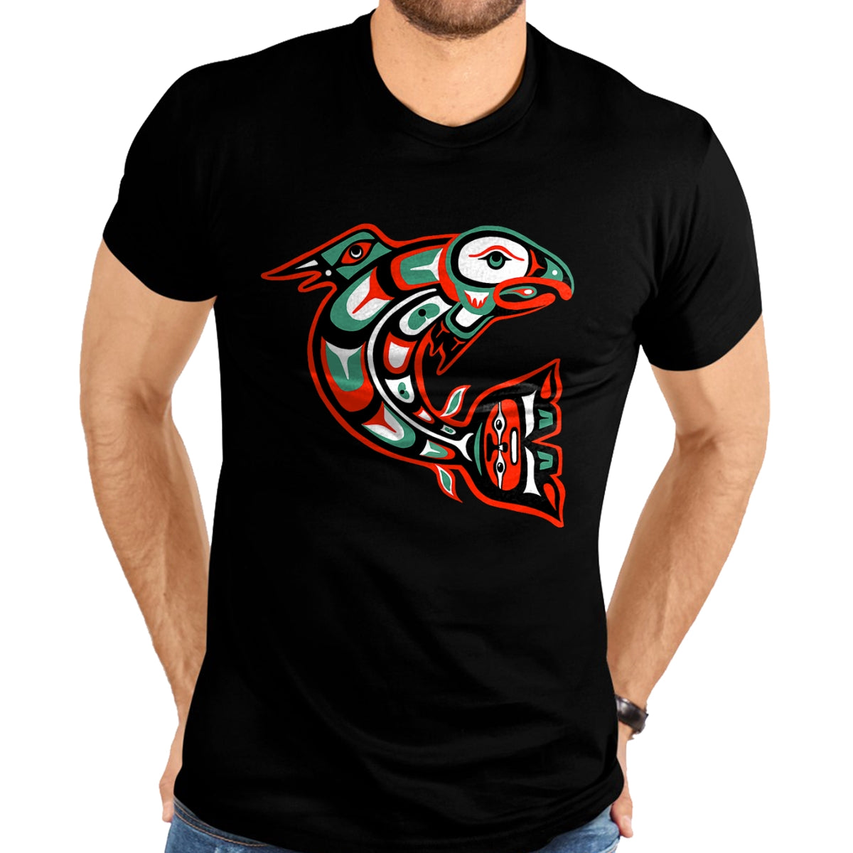 Native American T-Shirts, Vintage Native American Unisex T-Shirt/Hoodie/Sweatshirt HLT00 - Haida art, Native American Style, Salmon Totem T-Shirt