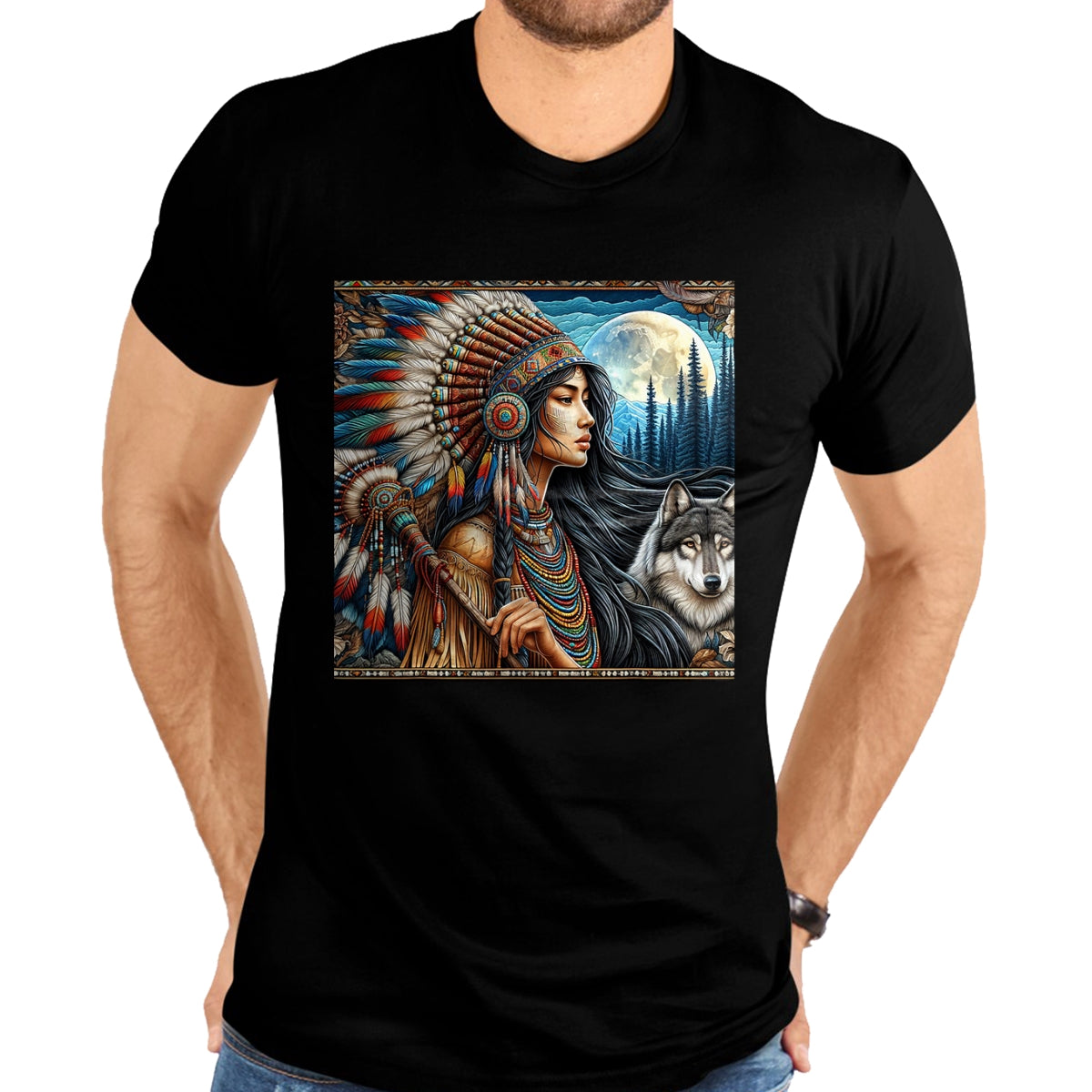 Native American T-Shirts, Vintage Native American Unisex T-Shirt/Hoodie/Sweatshirt HLT00 - indian native american woman with white wolf vintage gifts T-Shirt (1)