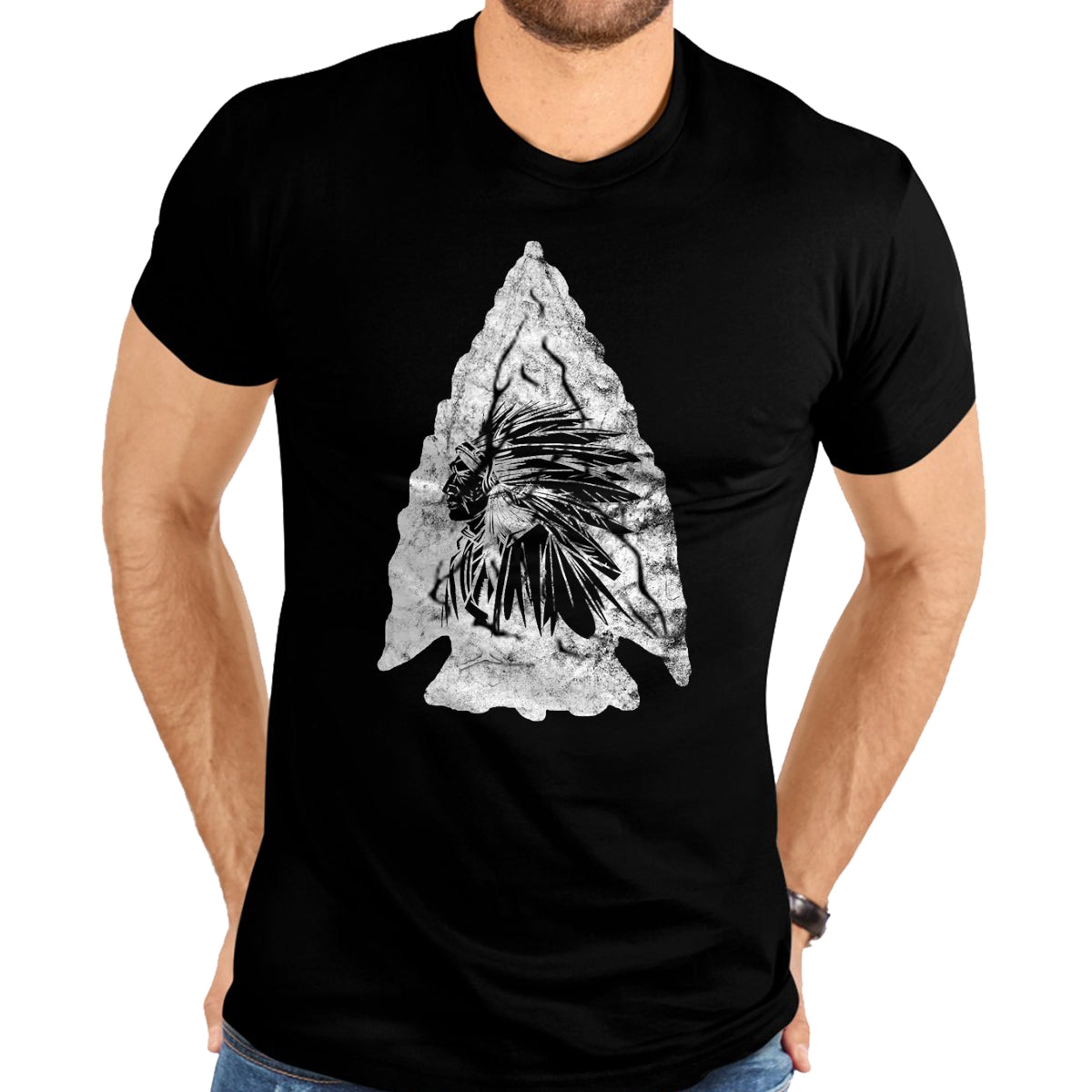 Native American T-Shirts, Vintage Native American Unisex T-Shirt/Hoodie/Sweatshirt HLT00 - American Flag - Arrowhead Hunter Indian Chief Relic Hunting Native American T-Shirt (1)