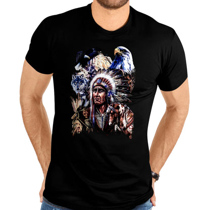 Native American T-Shirts, Vintage Native American Unisex T-Shirt/Hoodie/Sweatshirt HLT00 - American Flag - American Indigenous Art Native Indian Chief Headdress T-Shirt (1)