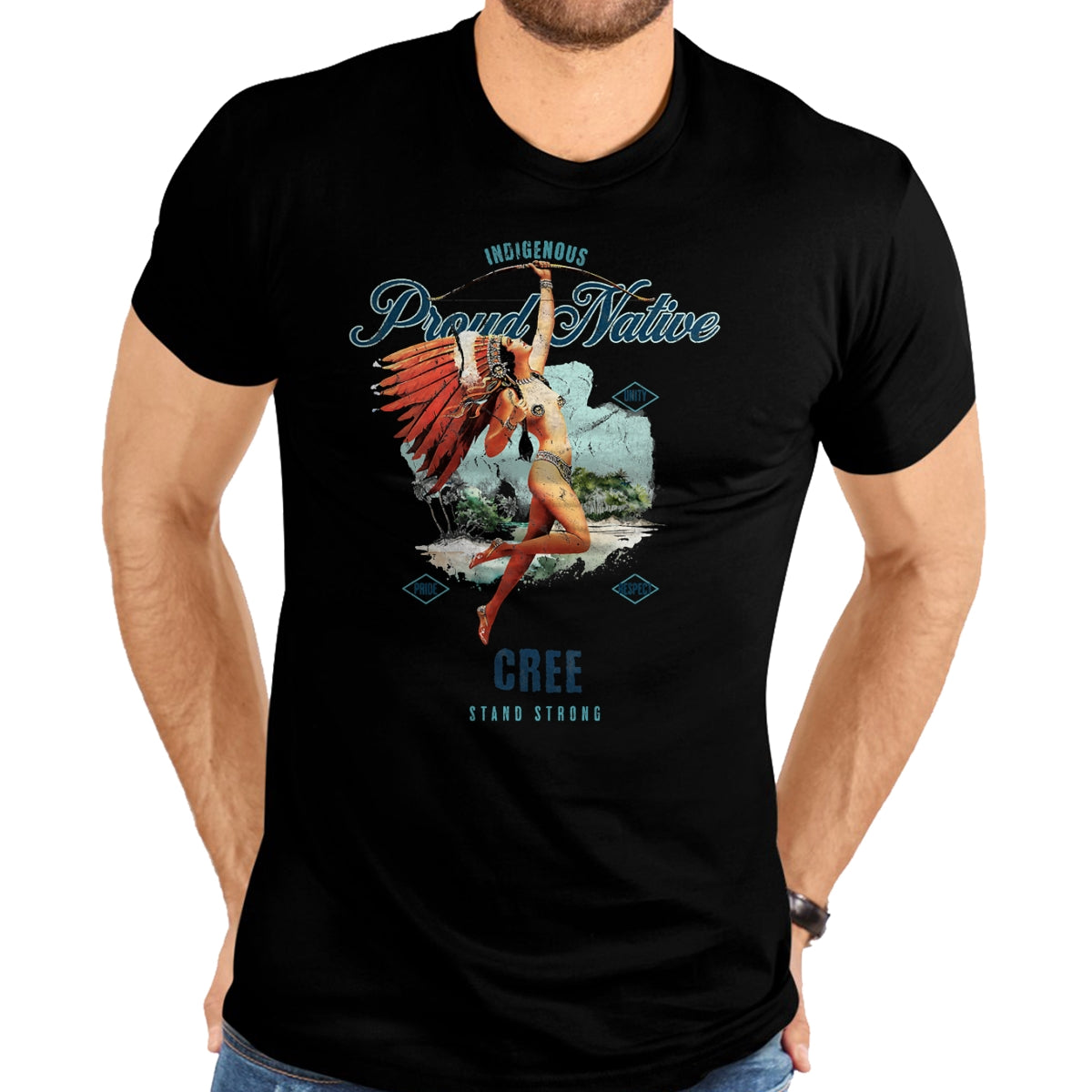 Native American T-Shirts, Vintage Native American Unisex T-Shirt/Hoodie/Sweatshirt HLT00 - American Flag - Cree Indigenous Proud Native Art Deco Stand Strong T-Shirt