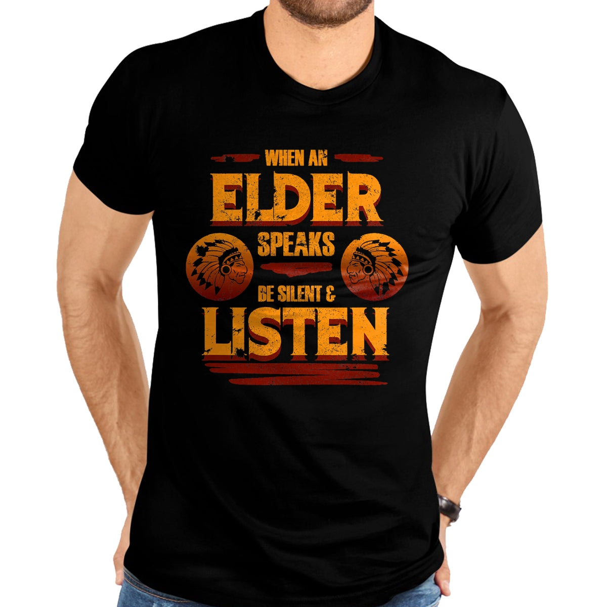 Native American T-Shirts, Vintage Native American Unisex T-Shirt/Hoodie/Sweatshirt HLT00 - American Flag - Be Silent And Listen To Elder Native American Day Graphic T-Shirt