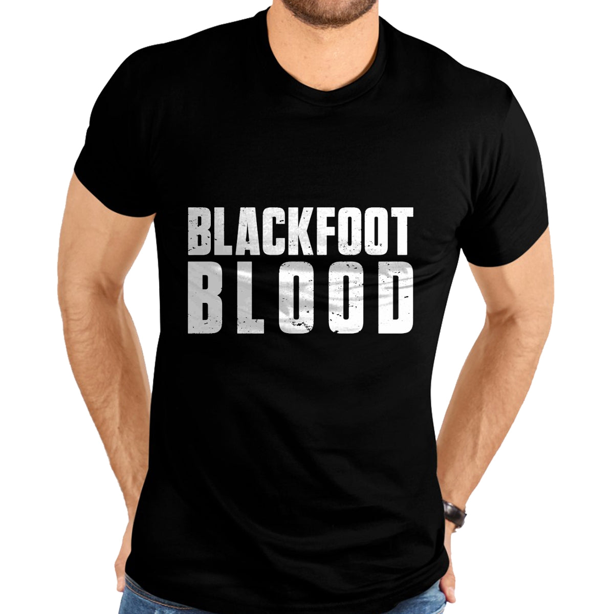 Native American T-Shirts, Vintage Native American Unisex T-Shirt/Hoodie/Sweatshirt HLT00 - American Flag - Blackfoot Blood for Proud Native American Blackfoot Tribe Long Sleeve T-Shirt
