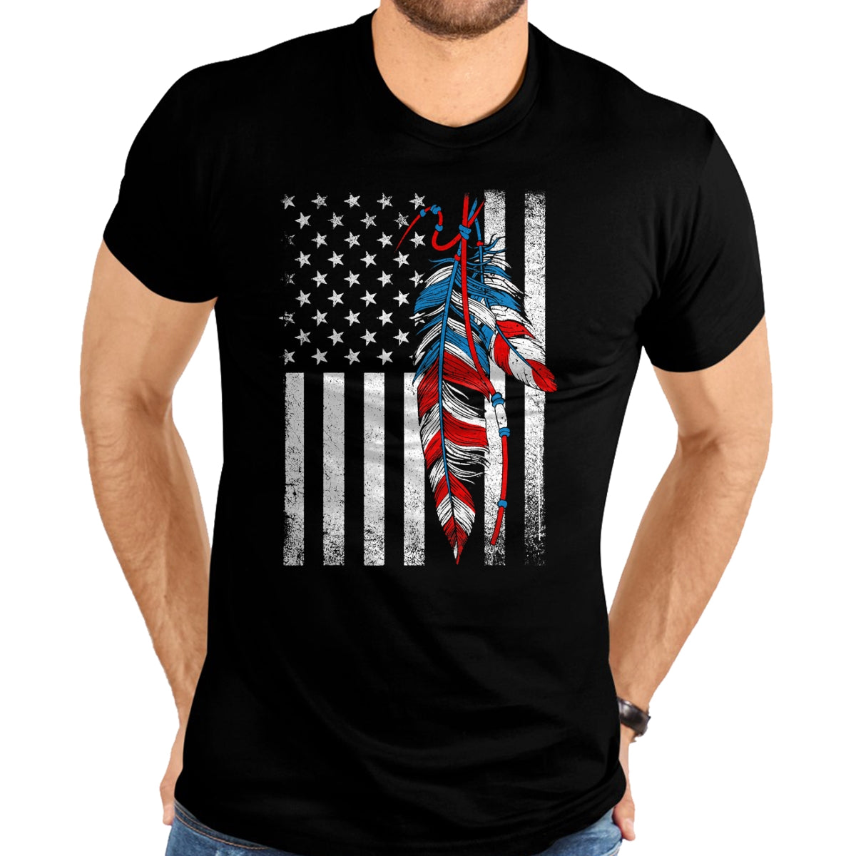 Native American T-Shirts, Vintage Native American Unisex T-Shirt/Hoodie/Sweatshirt HLT00 - American Flag - Native Feather Pride Month Indigenous T-Shirt (1)