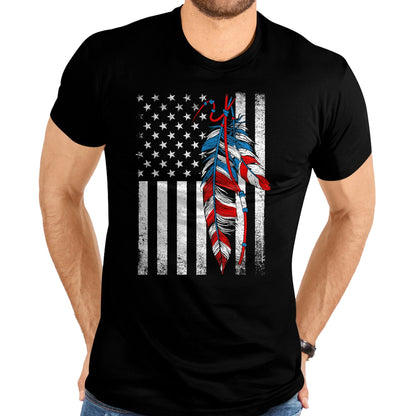 Native American T-Shirts, Vintage Native American Unisex T-Shirt/Hoodie/Sweatshirt HLT00 - American Flag - Native Feather Pride Month Indigenous T-Shirt (1)