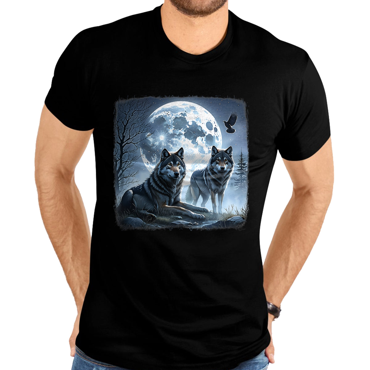 Native American T-Shirts, Vintage Native American Unisex T-Shirt/Hoodie/Sweatshirt HLT00 - Mystical Wolves Native American Full Moon Mountain 0CAS09 T-Shirt