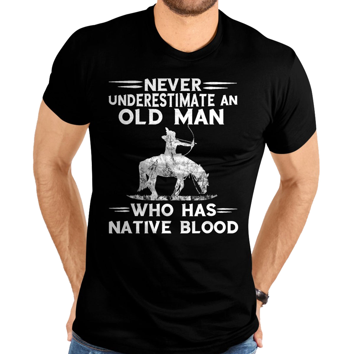 Native American T-Shirts, Vintage Native American Unisex T-Shirt/Hoodie/Sweatshirt HLT00 - Never Underestimate An Old Man Native American Warrior T-Shirt