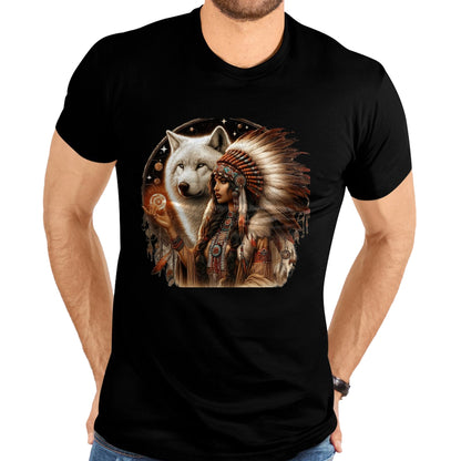 Native American T-Shirts, Vintage Native American Unisex T-Shirt/Hoodie/Sweatshirt HLT00 - Indian Native American Woman With White Wolf Vitage Gifts T-Shirt