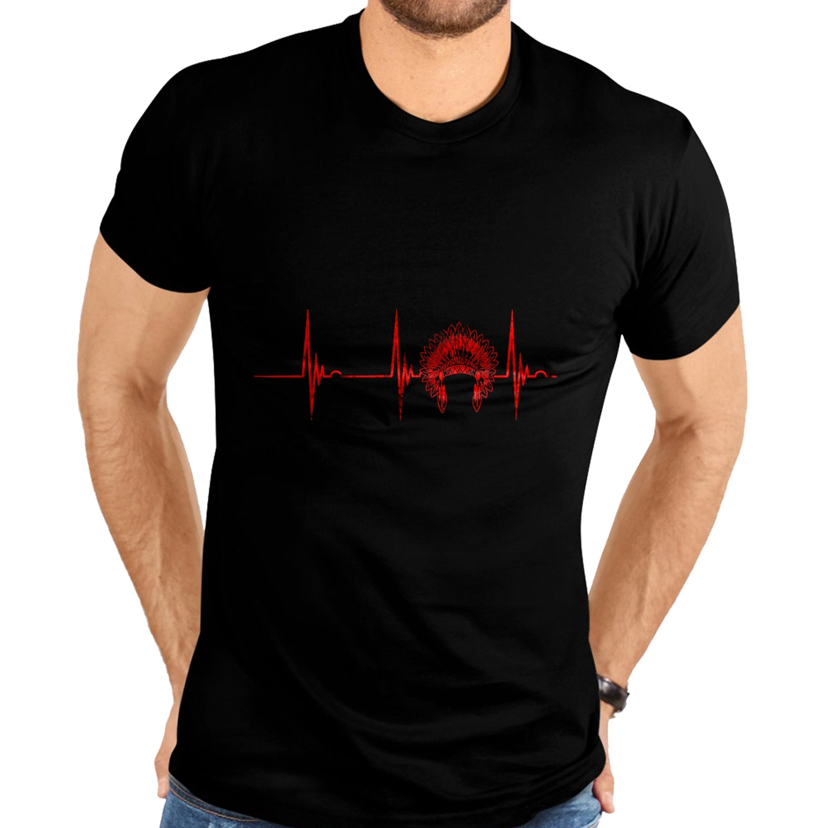 Native American T-Shirts, Vintage Native American Unisex T-Shirt/Hoodie/Sweatshirt HLT00 - Native American Headdress Indian Chief Heartbeat EKG Pulse T-Shirt