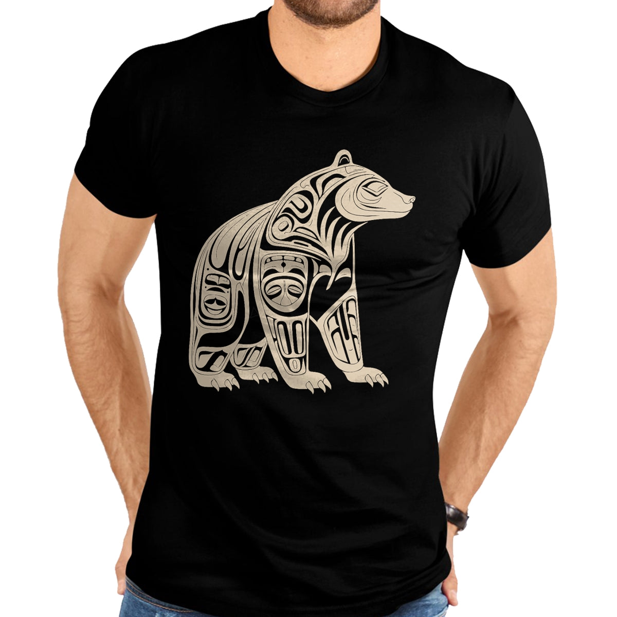 Native American T-Shirts, Vintage Native American Unisex T-Shirt/Hoodie/Sweatshirt HLT00 - American Flag - Bear Native Formline Art Salish Haida Tlingit Pacific Animal T-Shirt (1)