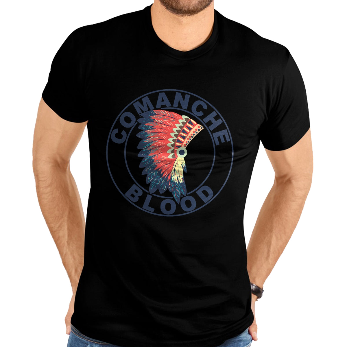 Native American T-Shirts, Vintage Native American Unisex T-Shirt/Hoodie/Sweatshirt HLT00 - American Flag - Comanche Blood Headdress Native American Comanche Tribe T-Shirt