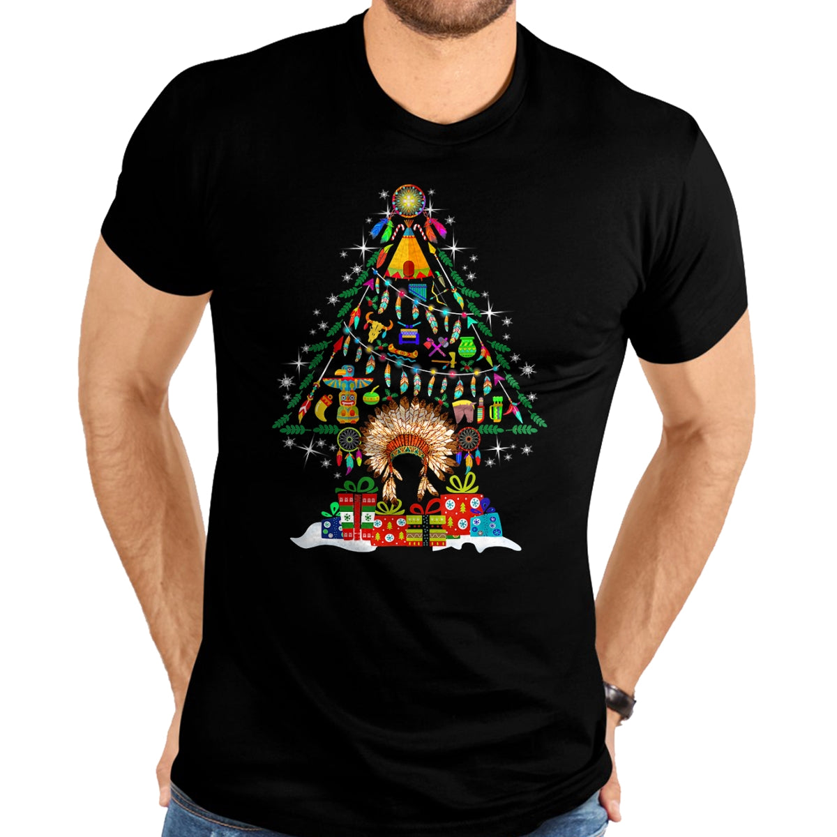 Native American T-Shirts, Vintage Native American Unisex T-Shirt/Hoodie/Sweatshirt HLT00 - American Flag - Christmas Tree Native American Tribe T-Shirt (1)