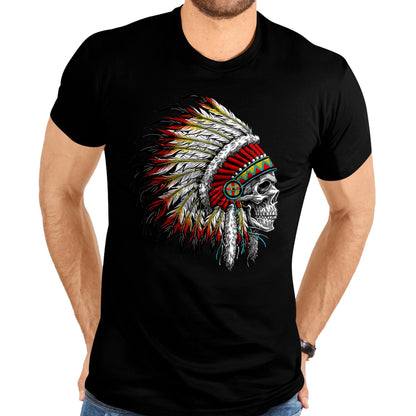 Native American T-Shirts, Vintage Native American Unisex T-Shirt/Hoodie/Sweatshirt HLT00 - Native American Indian Chief Skull Motorcycle Headdress T-Shirt (2)