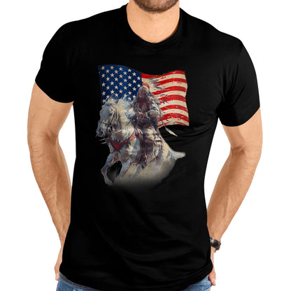 Native American T-Shirts, Vintage Native American Unisex T-Shirt/Hoodie/Sweatshirt HLT00 - Native American Day Flag Indian Riding Horse 4th of July T-Shirt (1)
