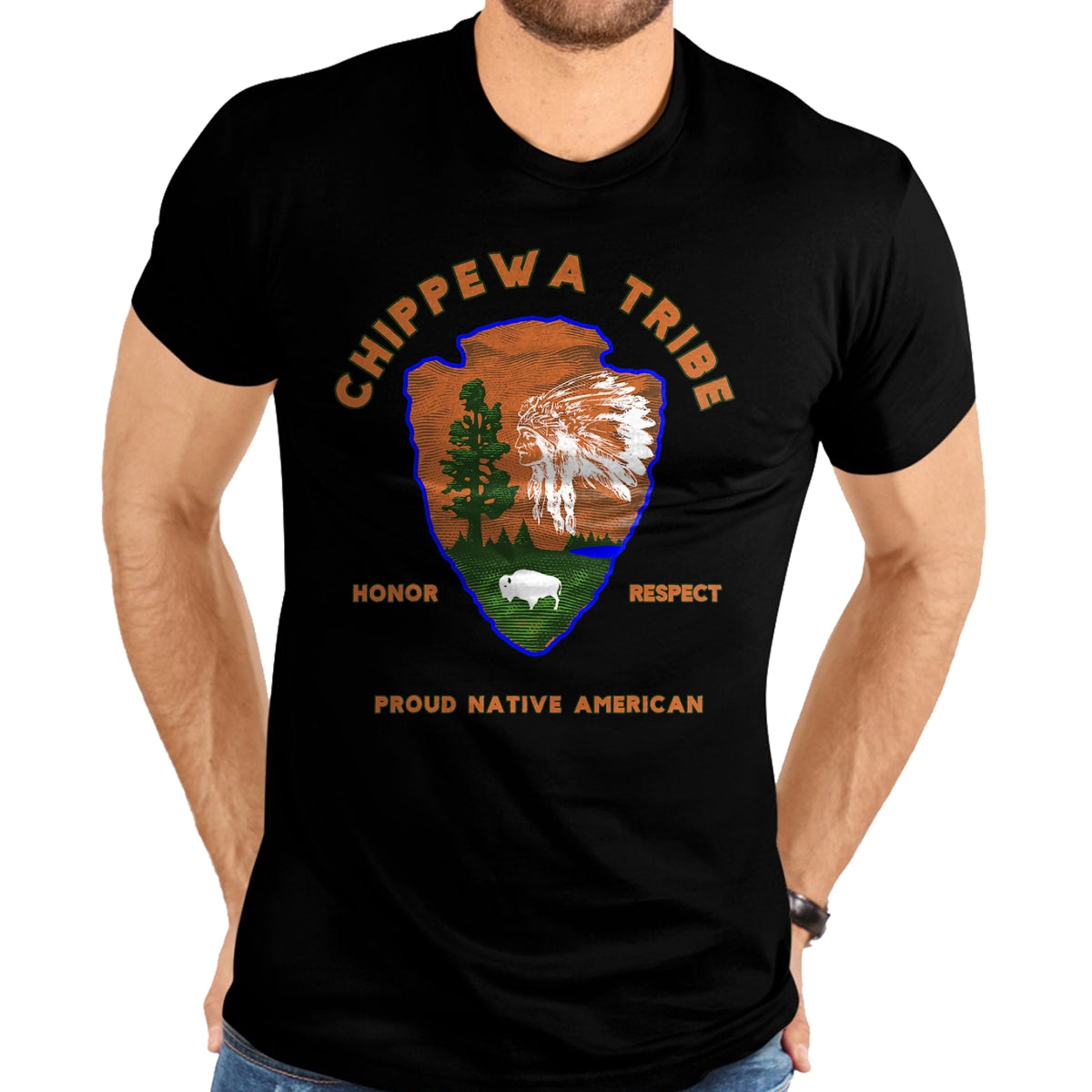 Native American T-Shirts, Vintage Native American Unisex T-Shirt/Hoodie/Sweatshirt HLT00 - American Flag - Chippewa Tribe Native American Indian Pride Respect Honor T-Shirt