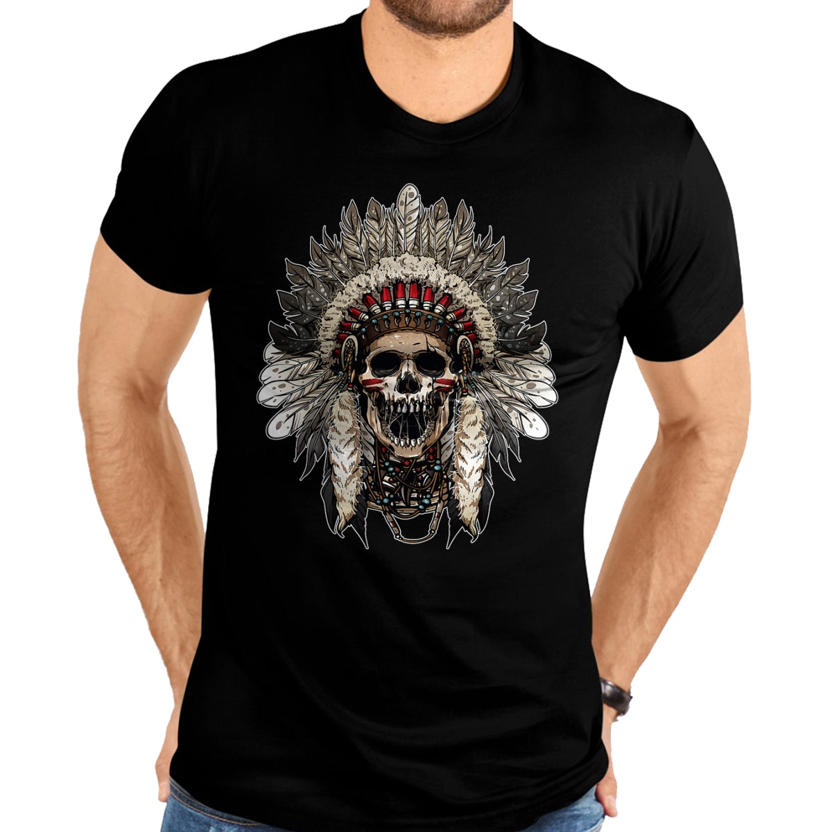 Native American T-Shirts, Vintage Native American Unisex T-Shirt/Hoodie/Sweatshirt HLT00 - American Flag - Chief Head Native American Indians Warbonnets Headdress T-Shirt (1)