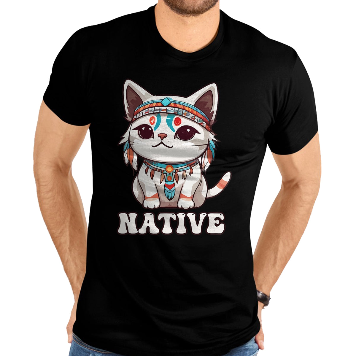 Native American T-Shirts, Vintage Native American Unisex T-Shirt/Hoodie/Sweatshirt HLT00 - American Flag - Cute American Native Indian Kawaii Cat Woman Girl T-Shirt