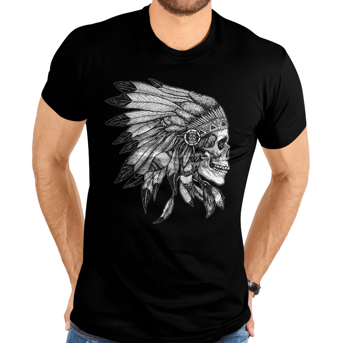 Native American T-Shirts, Vintage Native American Unisex T-Shirt/Hoodie/Sweatshirt HLT00 - American Flag - American Motorcycle Skull Native Indian Eagle Chief Vintage T-Shirt (1)