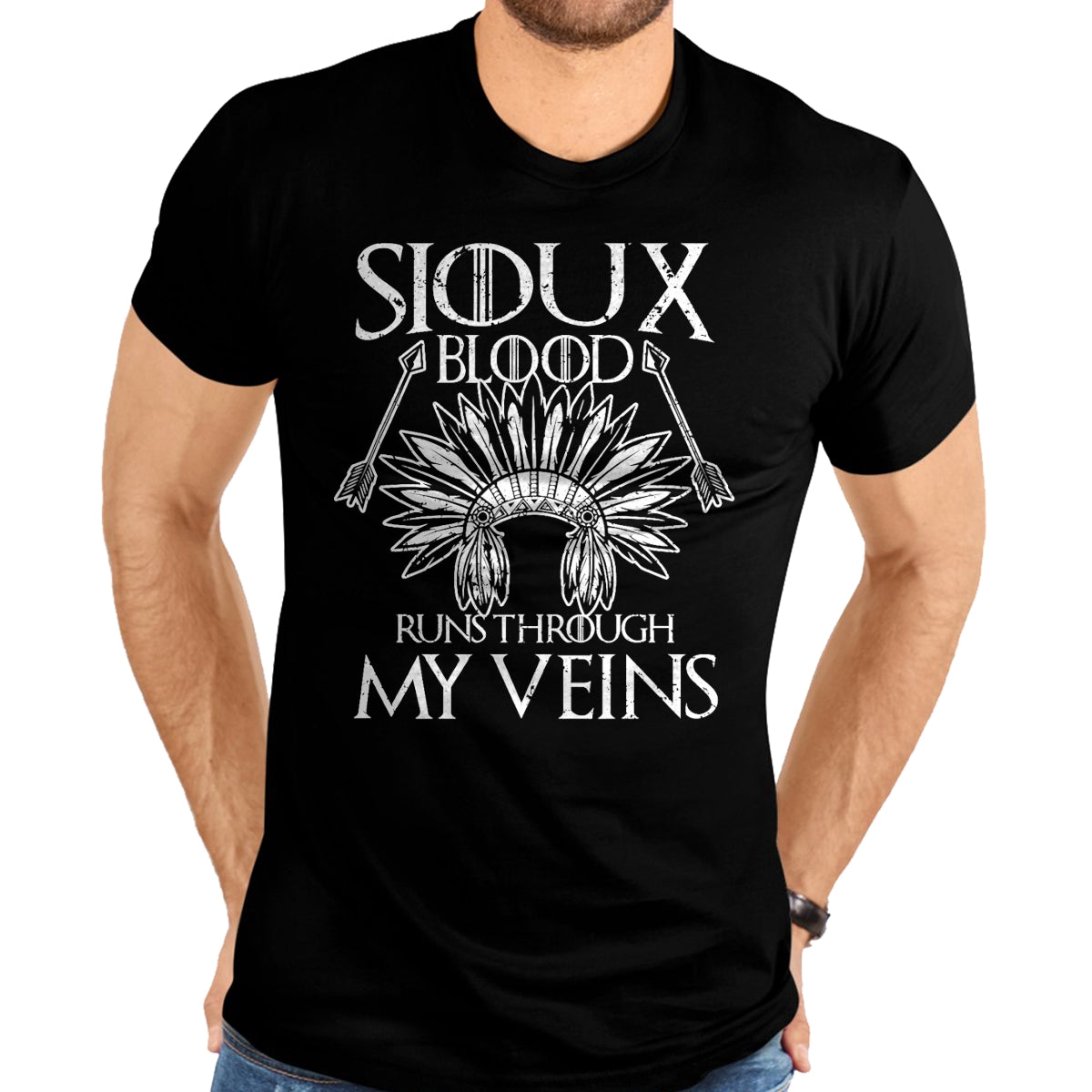 Native American T-Shirts, Vintage Native American Unisex T-Shirt/Hoodie/Sweatshirt HLT00 - Sioux Blood Proud Native American Headdress Sioux Tribe T-Shirt