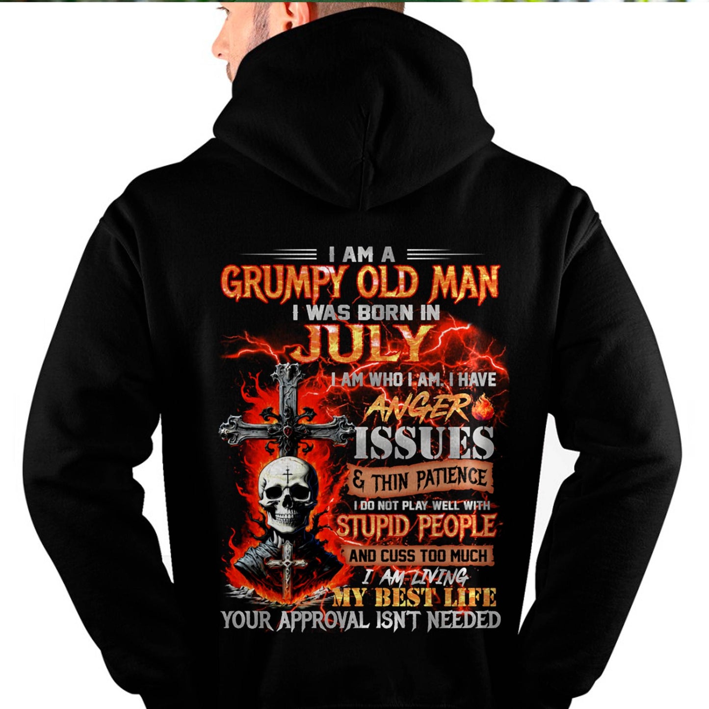 JULY - GRUMPY OLD MAN T-SHIRT - FUNNY SKULL ANGER ISSUES TEE - PERFECT GIFT FOR MEN EBIL07 (SKU12-319-07)