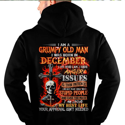 DECEMBER - GRUMPY OLD MAN T-SHIRT - FUNNY SKULL ANGER ISSUES TEE - PERFECT GIFT FOR MEN EBIL12 (SKU12-319-12)
