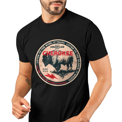 Native American T-Shirts, Vintage Native American Unisex T-Shirt/Hoodie/Sweatshirt HLT00 - American Flag - Cherokee Native American Indian Born Freedom Wild Buffalo T-Shirt (1)