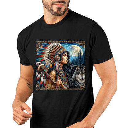 Native American T-Shirts, Vintage Native American Unisex T-Shirt/Hoodie/Sweatshirt HLT00 - indian native american woman with white wolf vintage gifts T-Shirt (1)