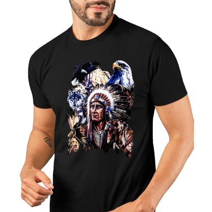 Native American T-Shirts, Vintage Native American Unisex T-Shirt/Hoodie/Sweatshirt HLT00 - American Flag - American Indigenous Art Native Indian Chief Headdress T-Shirt (1)