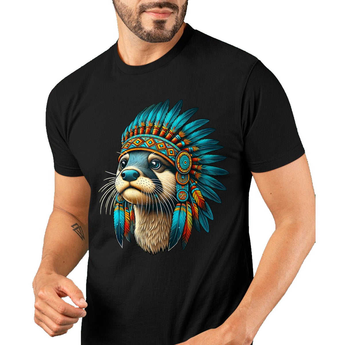Native American T-Shirts, Vintage Native American Unisex T-Shirt/Hoodie/Sweatshirt HLT00 - Native Indian Otter Native American Indian Feathers T-Shirt (1)